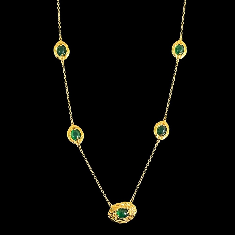 Gold and green stone station necklace